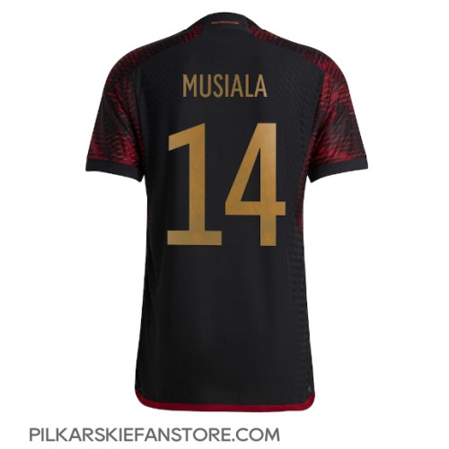Tanie Strój piłkarski Niemcy Jamal Musiala #14 Koszulka Wyjazdowej MŚ 2022 Krótkie Rękawy